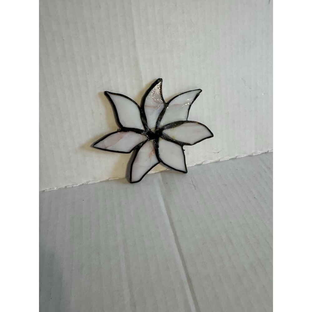 Stained Glass White Pink Flower Lily Sun Catcher Stand Decor Vintage Handmade